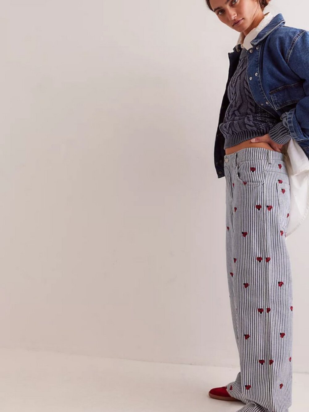 Free People We The Free Bugged Out Straight-Leg Jeans Railroad Stripe Print 25 - Picture 5 of 12